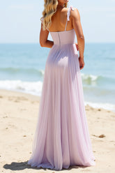 A-Linie Flieder Brautjungfernkleid aus Chiffon